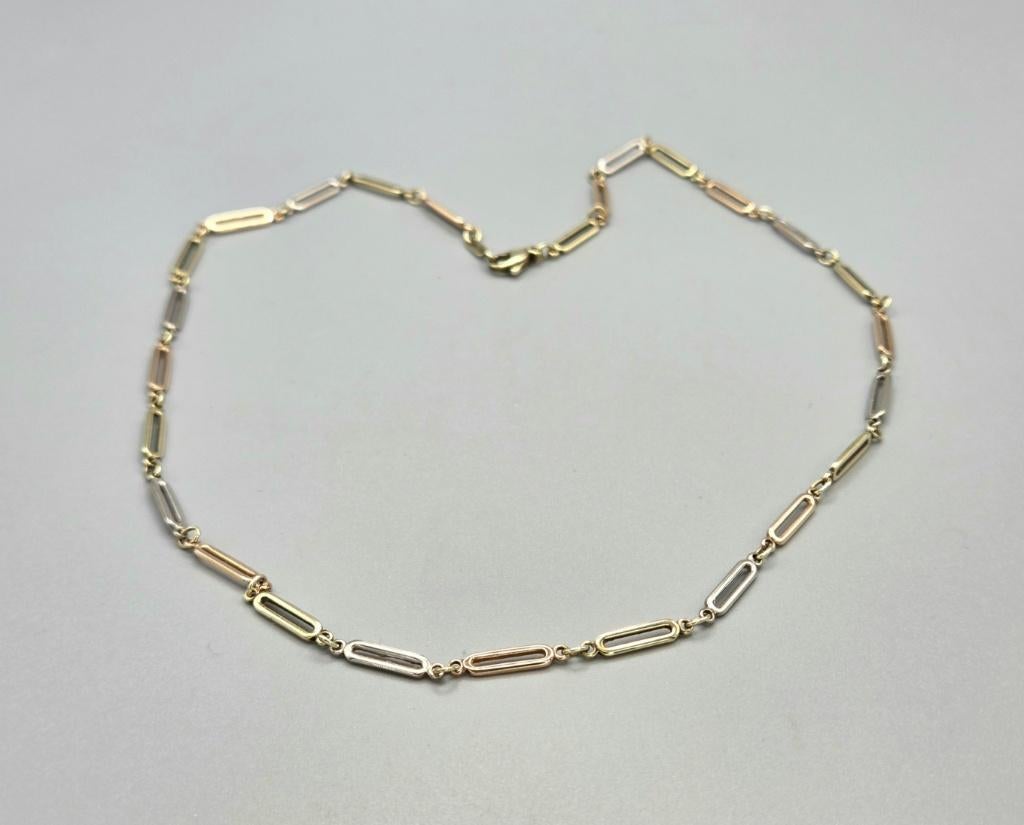 Gouden vintage tri-color schakel ketting/collier. 2026/128, ., Ophalen of Verzenden, Zo goed als nieuw, .