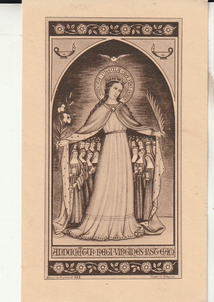 Antieke prent Heilige Ursula en de 11.000 maagden, Verzamelen, Ophalen of Verzenden, Gebruikt, Kaart of Prent, Christendom | Katholiek