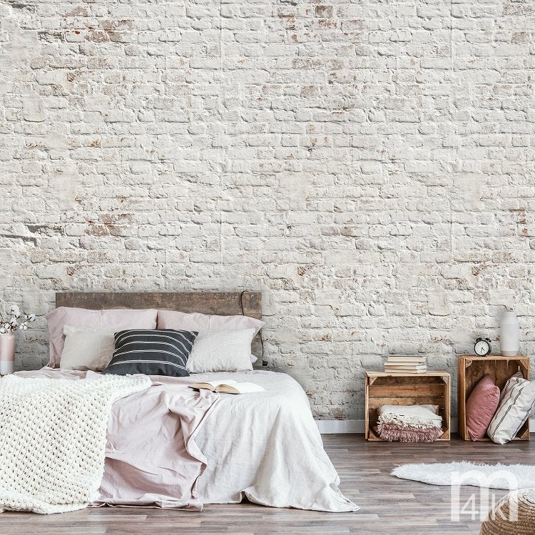 Oude stenen muur behang Wit, Industrieel behang, ook op maat, Verzenden, Fotobehang, Wit