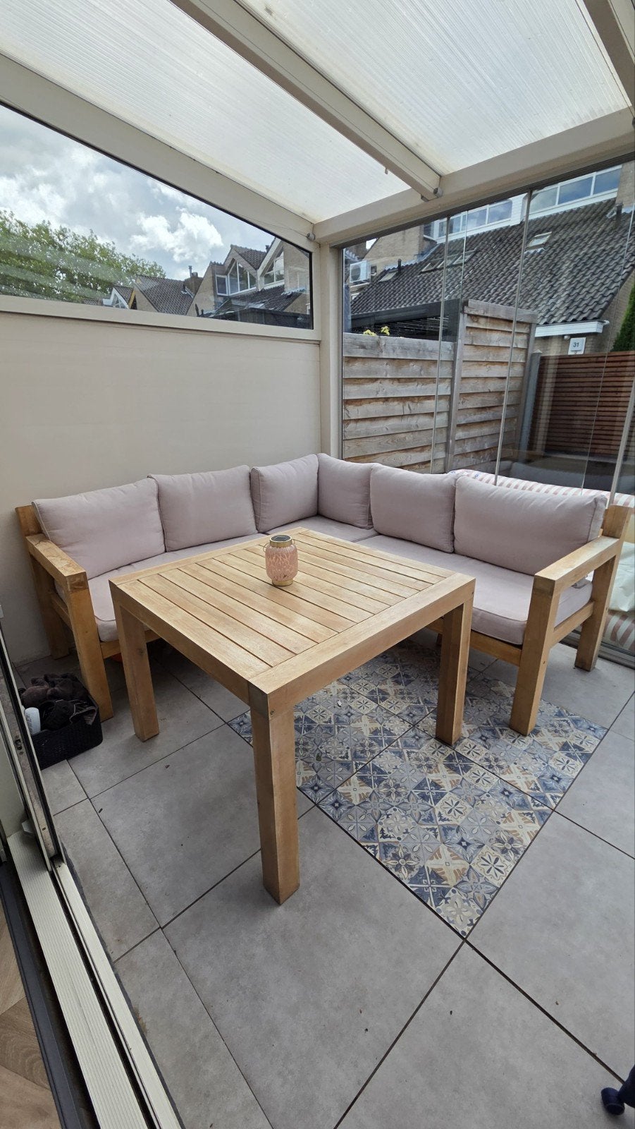 Zo goed als nieuwe acacia loungeset met tafel, Ophalen, 5 zitplaatsen, Hardhout, Bank