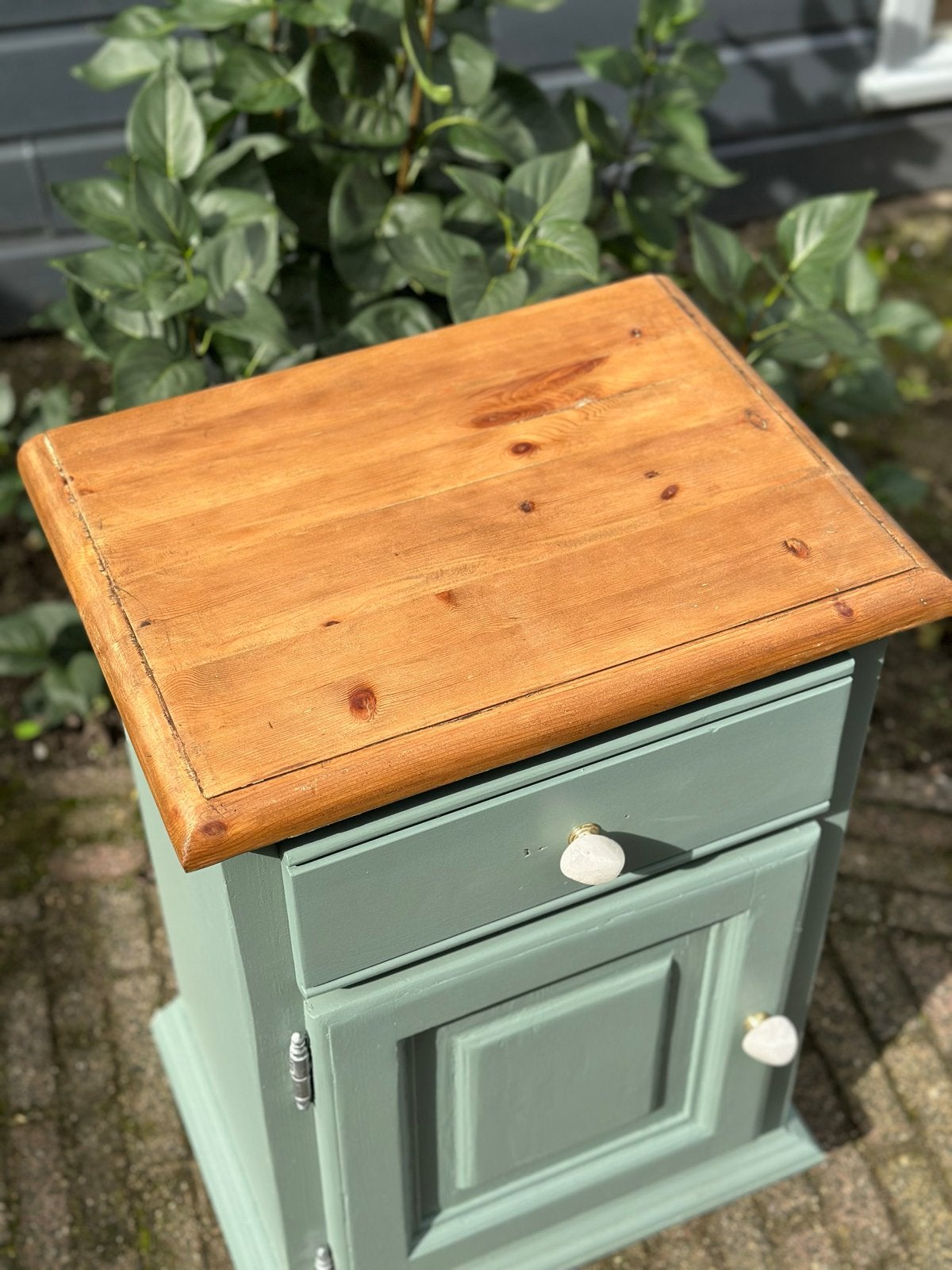 Houten kastje met lade en deurtje - Groen, Ophalen