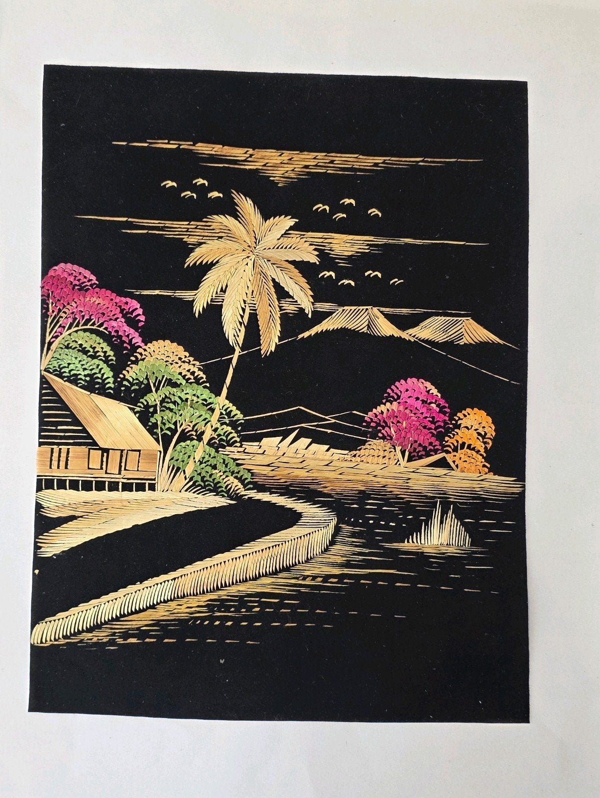 Japanse stro marqueterie, Antiek en Kunst, Ophalen of Verzenden, Landschappen, Overige techniek