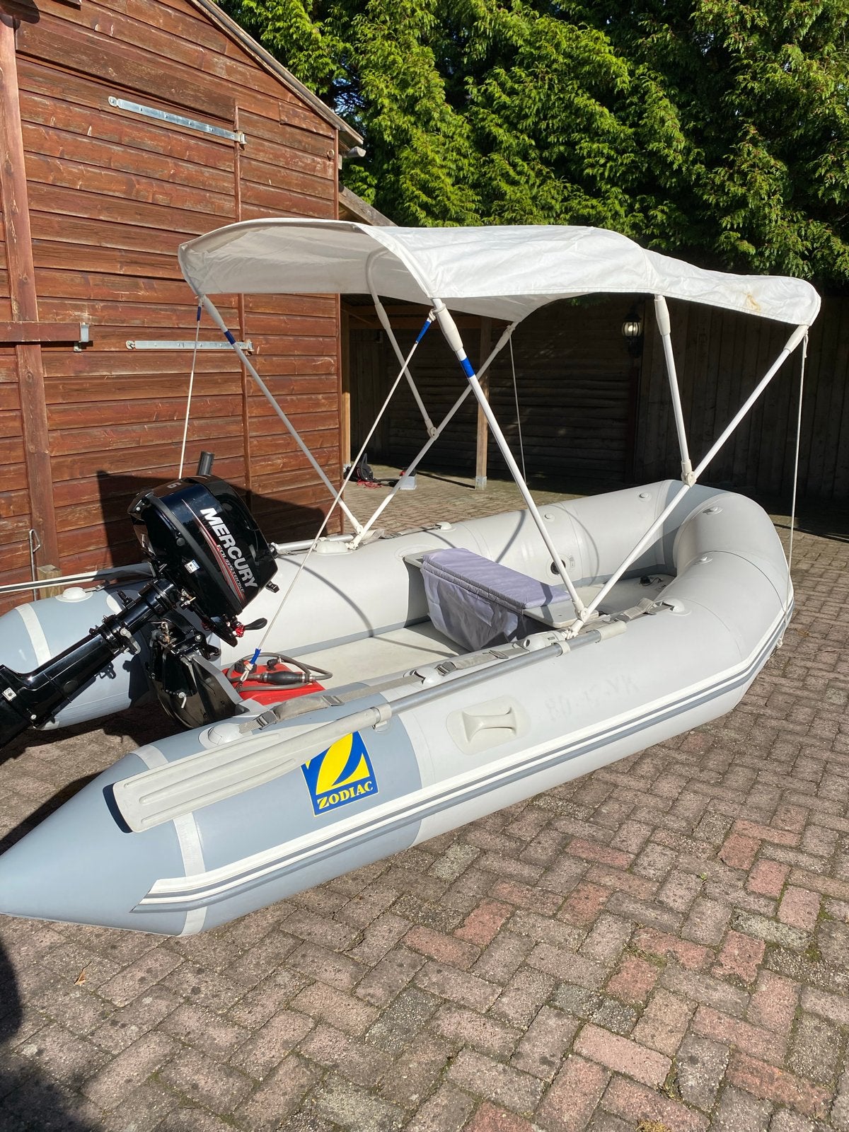 Zodiac CFR340 rubberboot met Mercury 6pk buitenboordmotor, Airdeck, Gebruikt, Zodiac, Ophalen