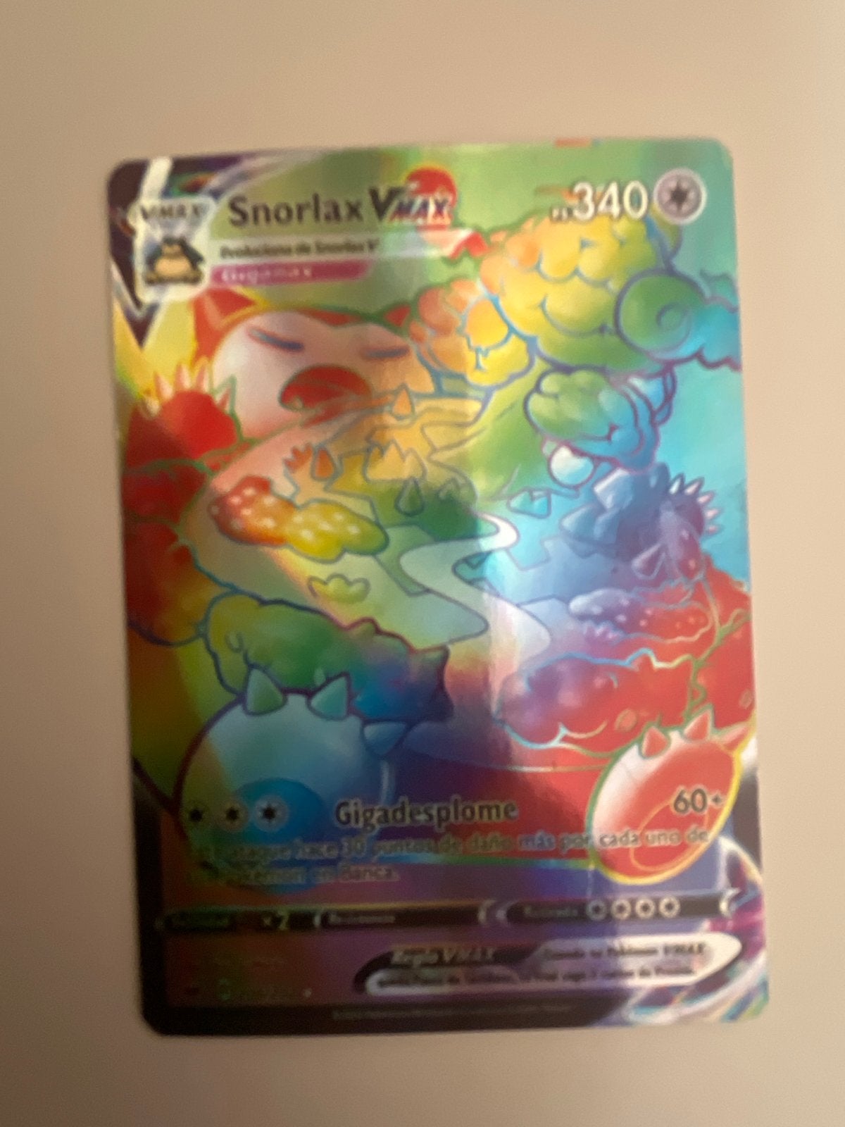 Snorlax VMAX Rainbow Rare Pokémon Kaart, Ophalen of Verzenden, Zo goed als nieuw, Losse kaart, Foil