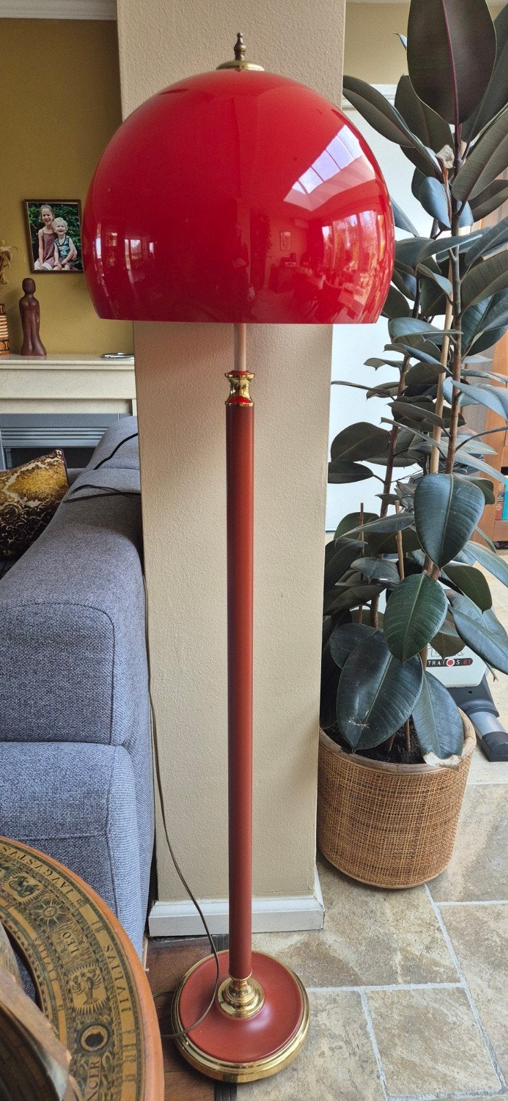 Vintage Kullmann Vloerlamp met Rode Mushroom Kap, Antiek en Kunst, Ophalen