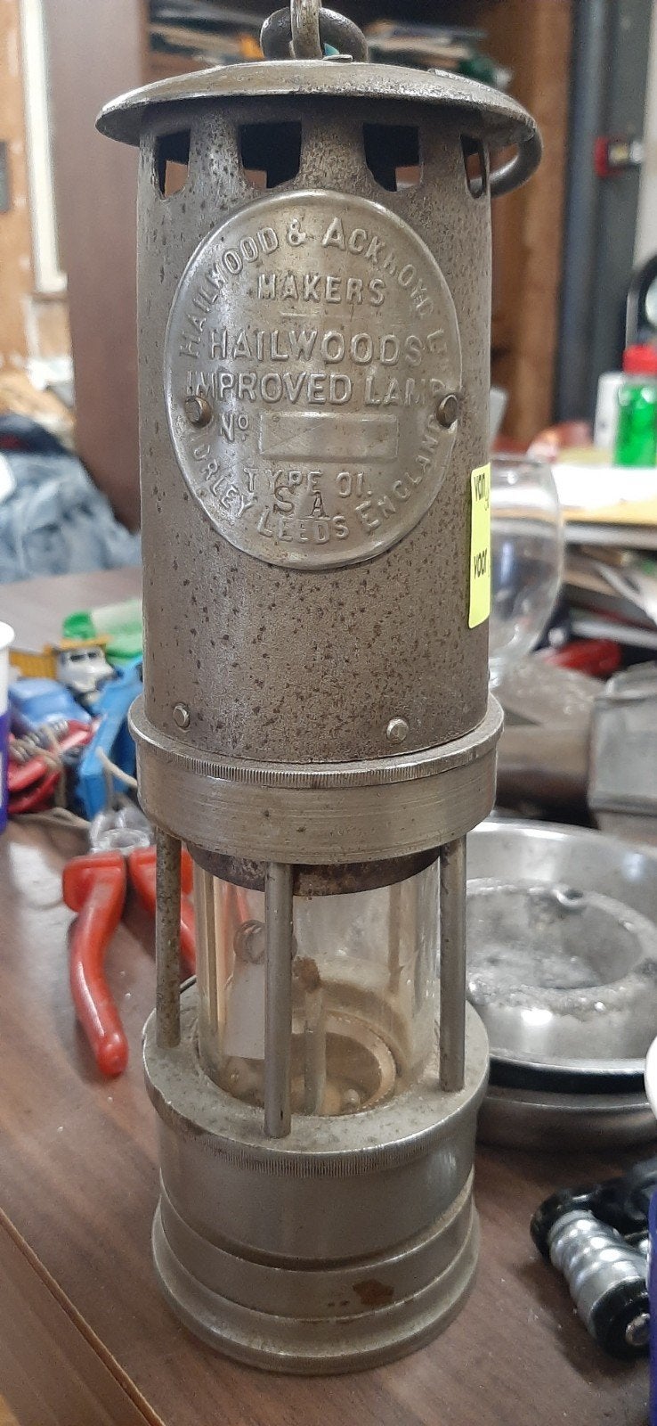 Antieke Hailwoods Improved mijnlamp - Type 01 SA, Ophalen
