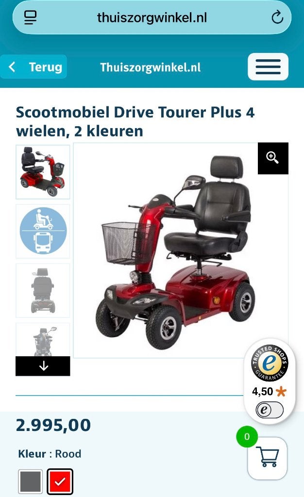 Scootmobiel Drive Tourer Plus, Diversen, Ophalen, Drive, Zo goed als nieuw, 46 km of meer
