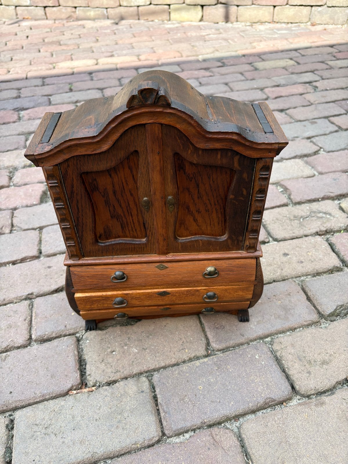 Antiek Eiken Miniatuur Kabinetje met 3 Lades 1900 ongeveer, Antiek en Kunst, Ophalen of Verzenden