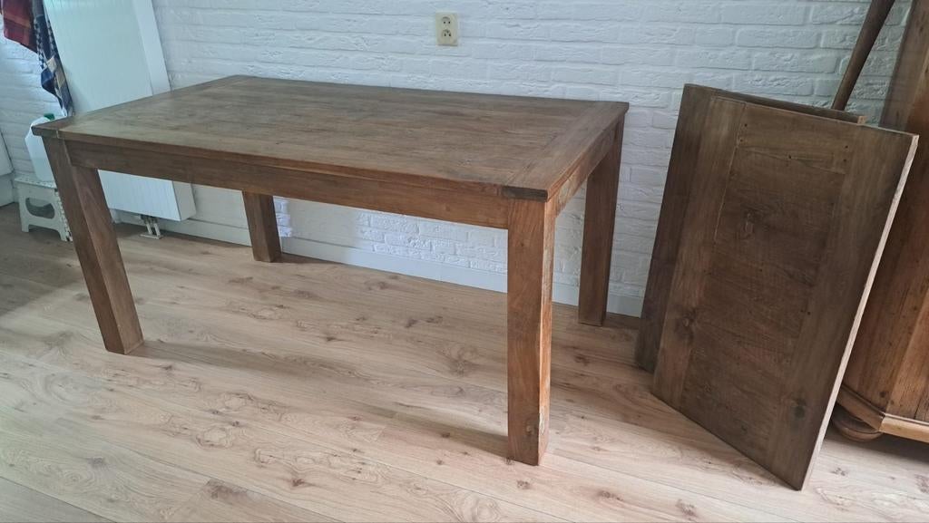 Teak eettafel uitschuifbaar 90x160/210/260, Huis en Inrichting, Tafels | Eettafels, Ophalen, Teakhout, 200 cm of meer, 50 tot 100 cm