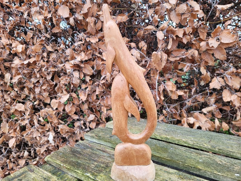 grote handgemaakte houten dolfijn met jong, Ophalen, Houtsnijwerk