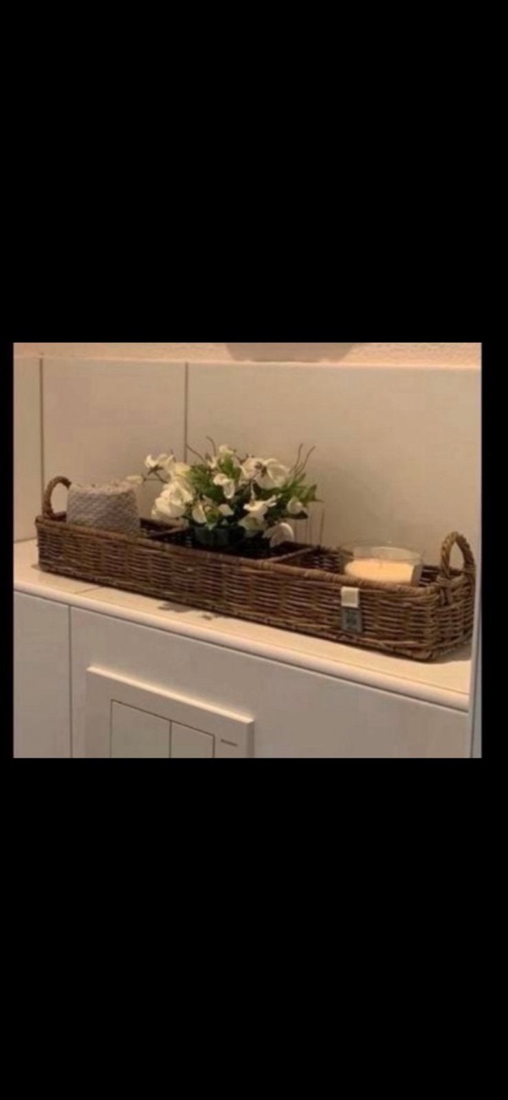 Riviera Maison rattan regtangulair basket/ 3 vaks mand, Ophalen of Verzenden, Zo goed als nieuw