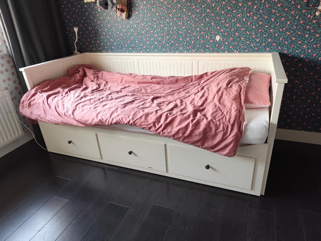 Bed uitschuifbaar tot 2 persoons, Ophalen, Eenpersoons, Wit, 80 cm