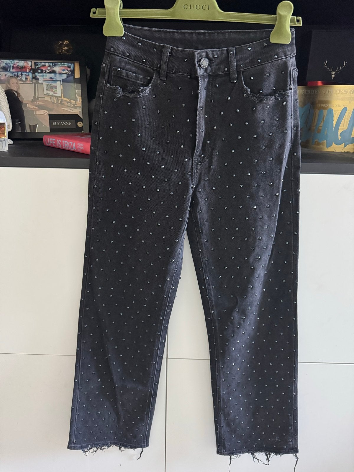 Queen Hearts Zwarte Wide Leg Jeans met Glitter Studs - Maat, Ophalen, Zo goed als nieuw, Zwart, W28 - W29 (confectie 36)