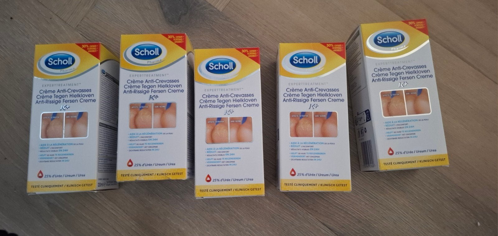 set van 5 Scholl crème tegen hielkloven 5 x 120 ml, Ophalen of Verzenden, Nieuw, Bodylotion, Crème of Olie