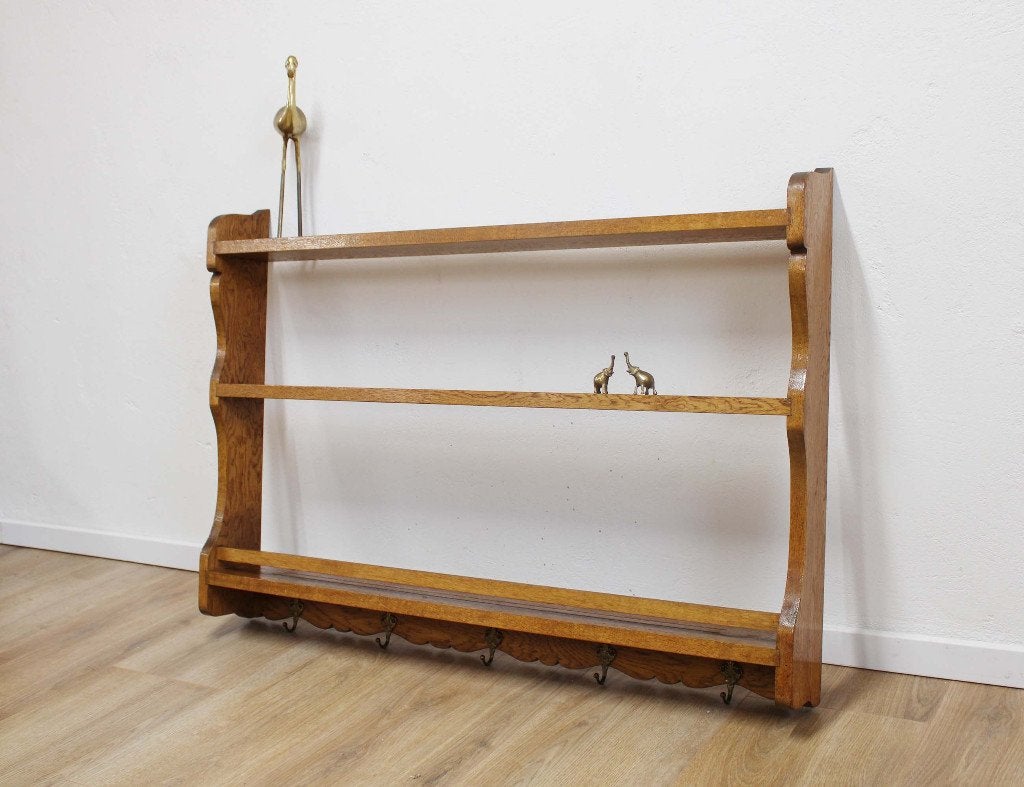 Houten vintage bordenrek met haken. Brocante rek / plank, Huis en Inrichting, Ophalen, O, O, O