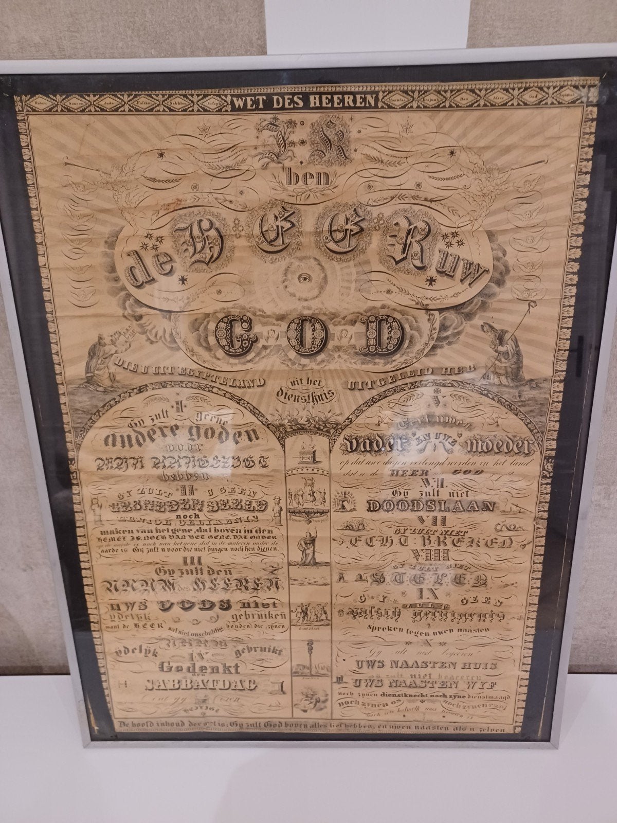 Antieke 'Wet des Heeren' print - De Tien Geboden, Ophalen