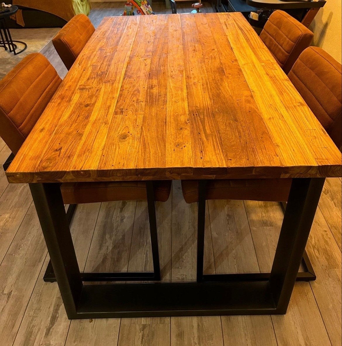 Romaro eettafel 160x90 teak mix rough, Ophalen, Gebruikt, 50 tot 100 cm, Vijf personen of meer