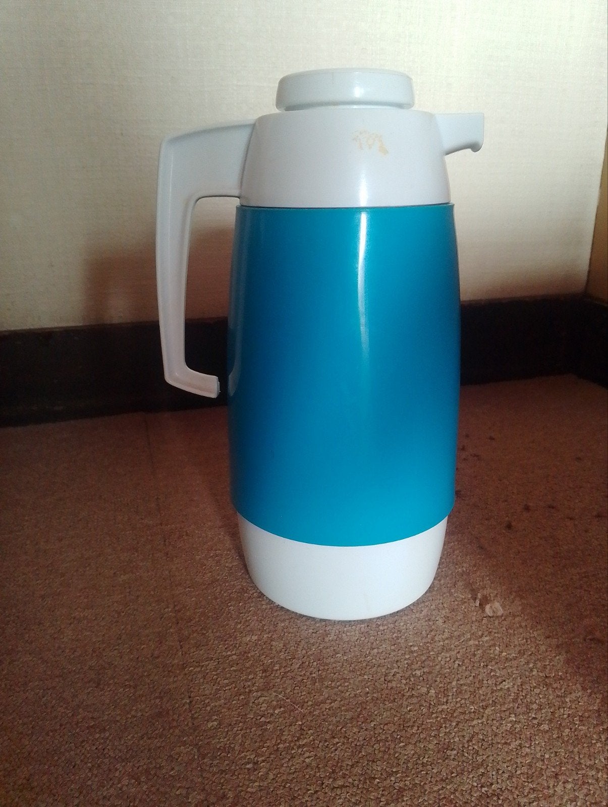Vintage Cointra Camping Gaz Thermoskan - Blauw/Wit, Theepot/fluitketel, Kunststof, Ophalen of Verzenden, Overige merken