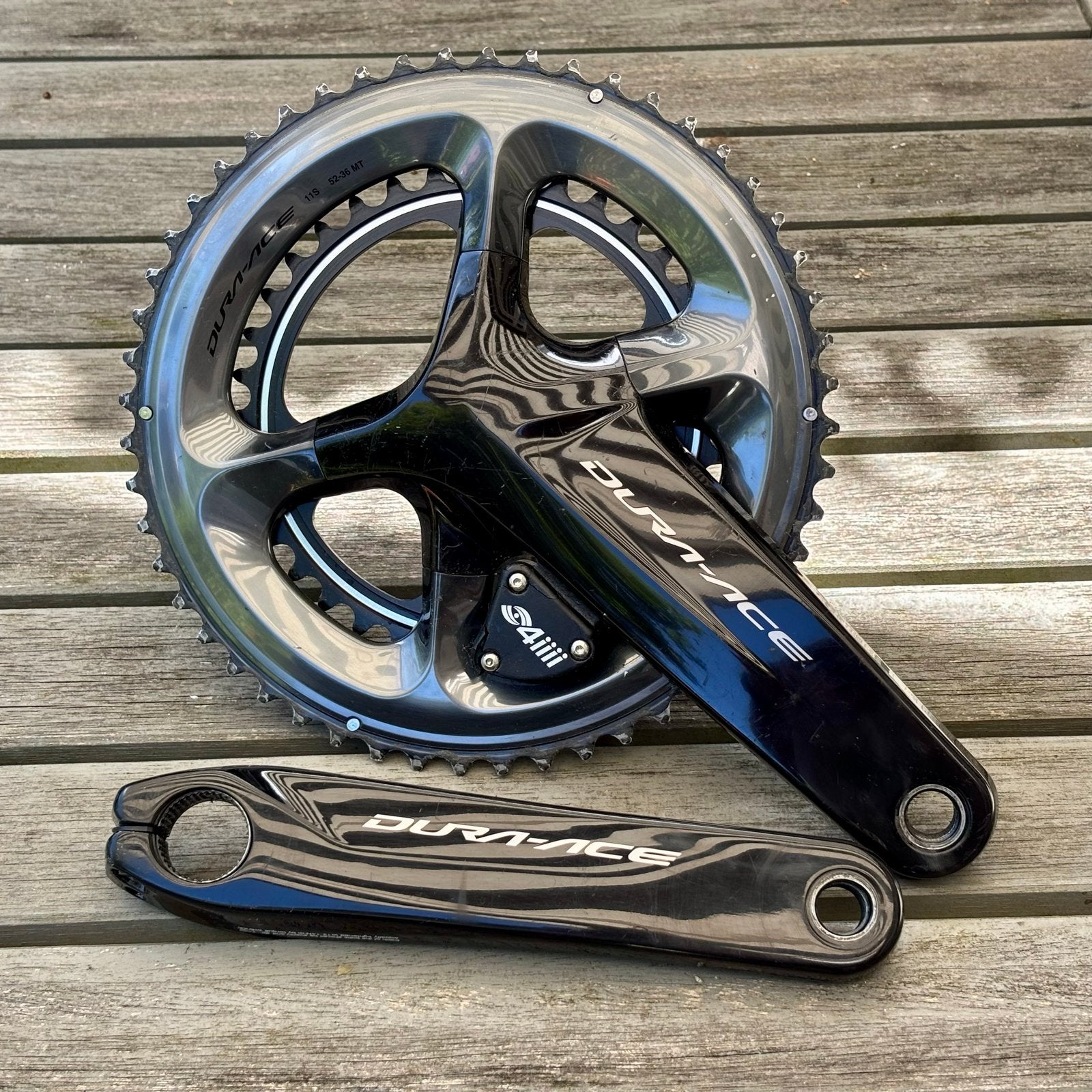 Dura Ace R9100 crankstel 172.5mm 52-36 met kapotte 4iiii, Crankstel of Pedalen, Gebruikt, Ophalen of Verzenden, Aluminium