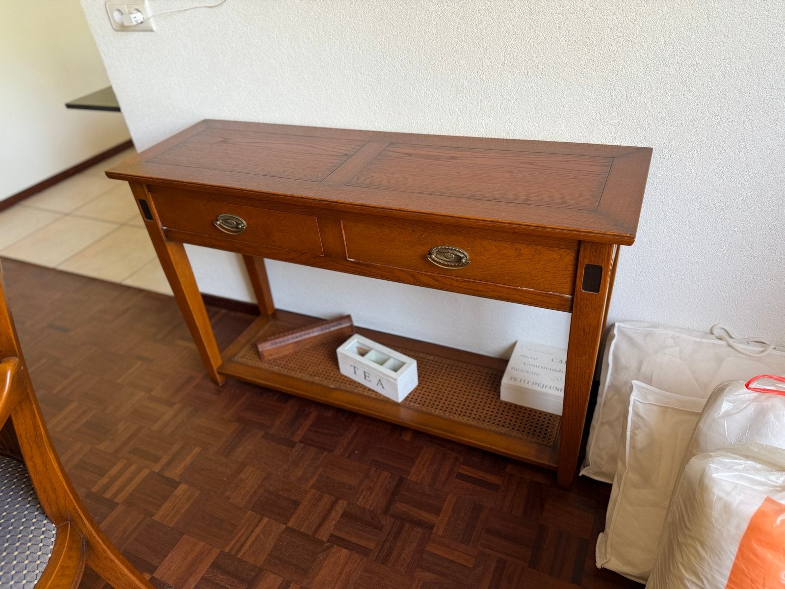 Eikenhouten Sidetable Kersenkleurig met 2 Lades, Ophalen, Gebruikt, 100 tot 150 cm, Eikenhout