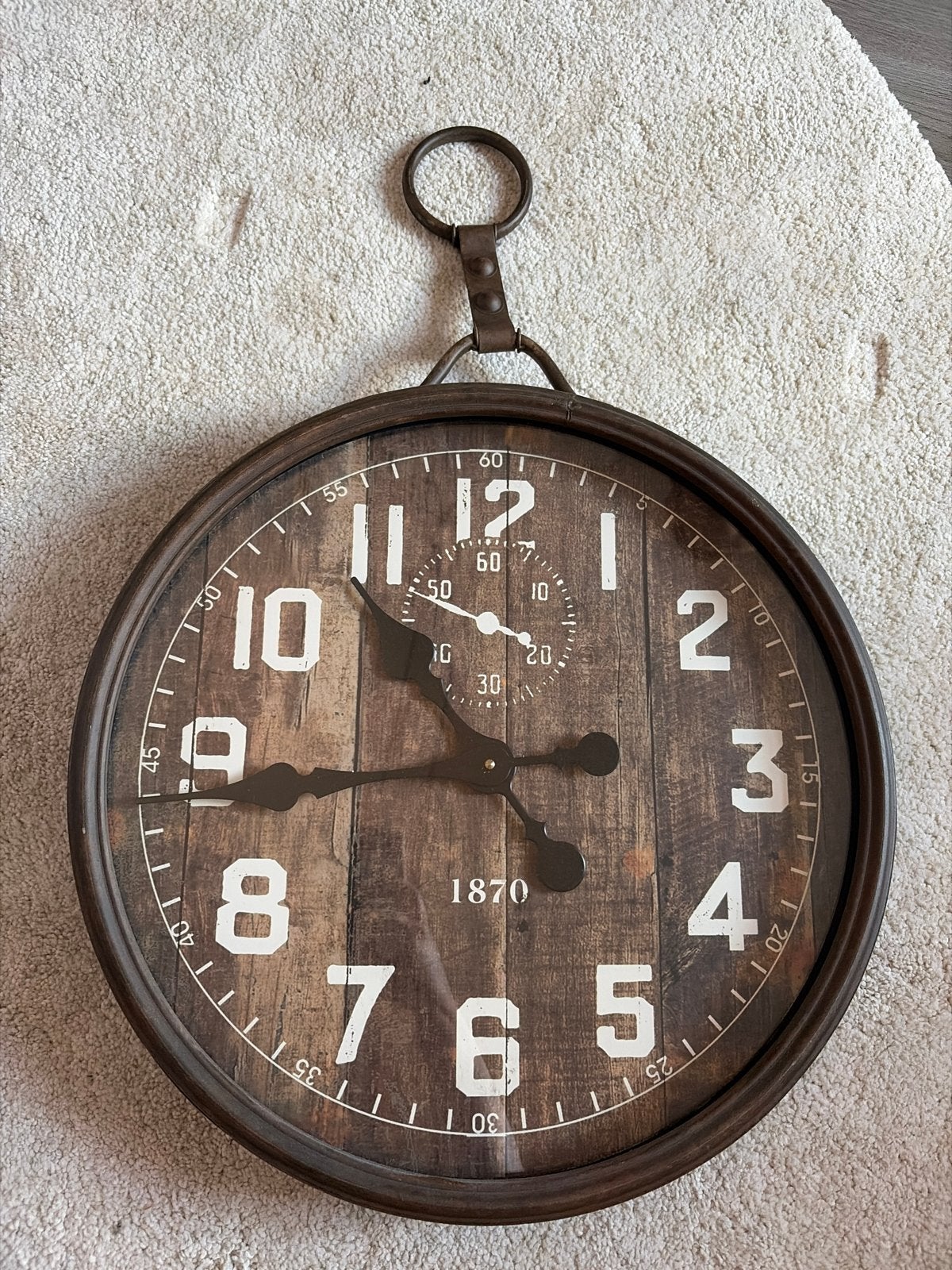 Grote wandklok in industriële/vintage stijl, Huis en Inrichting, Woonaccessoires | Klokken, Ophalen, Bruin, Analoog, Werkt op batterijen