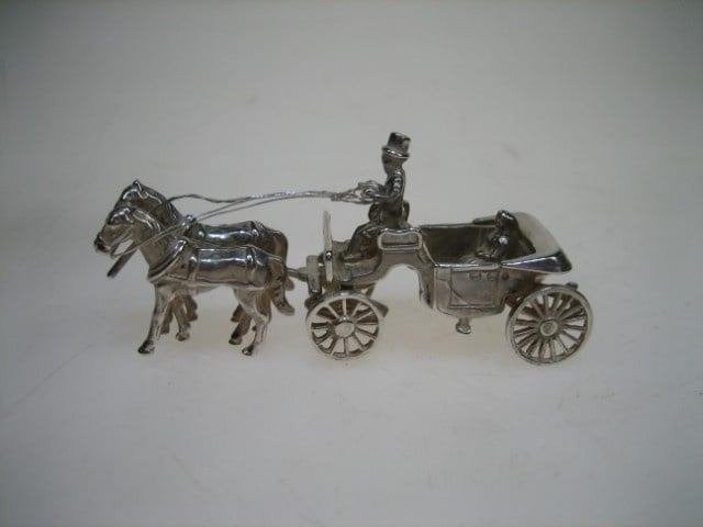 Zilveren miniatuur rijtuig met man op de bok Amsterdam  1977, Verzenden, Zilver