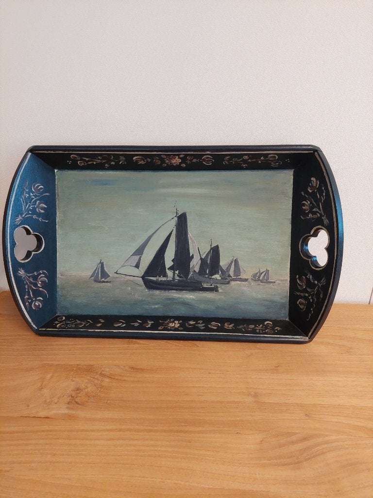 Houten dienblad beschilderd, Gebruikt, Ophalen of Verzenden, Overige typen, Rechthoekig