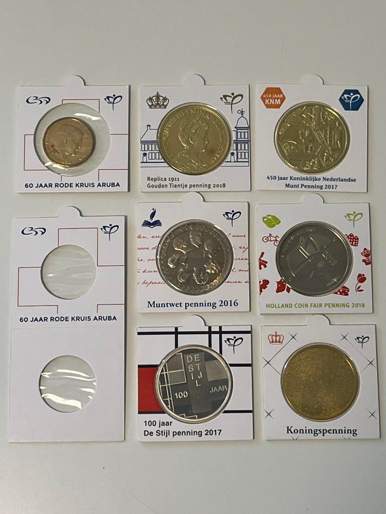 Set van 7 KNM herdenkingspenningen & munten 2016-2018, Verzenden, Koningin Beatrix, Euro's
