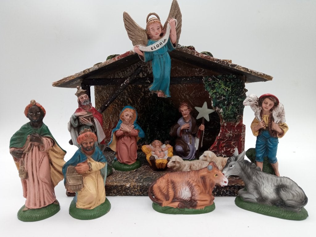 Vintage kerstgroep - Italy - met kerststal, Diversen, Ophalen of Verzenden, Gebruikt