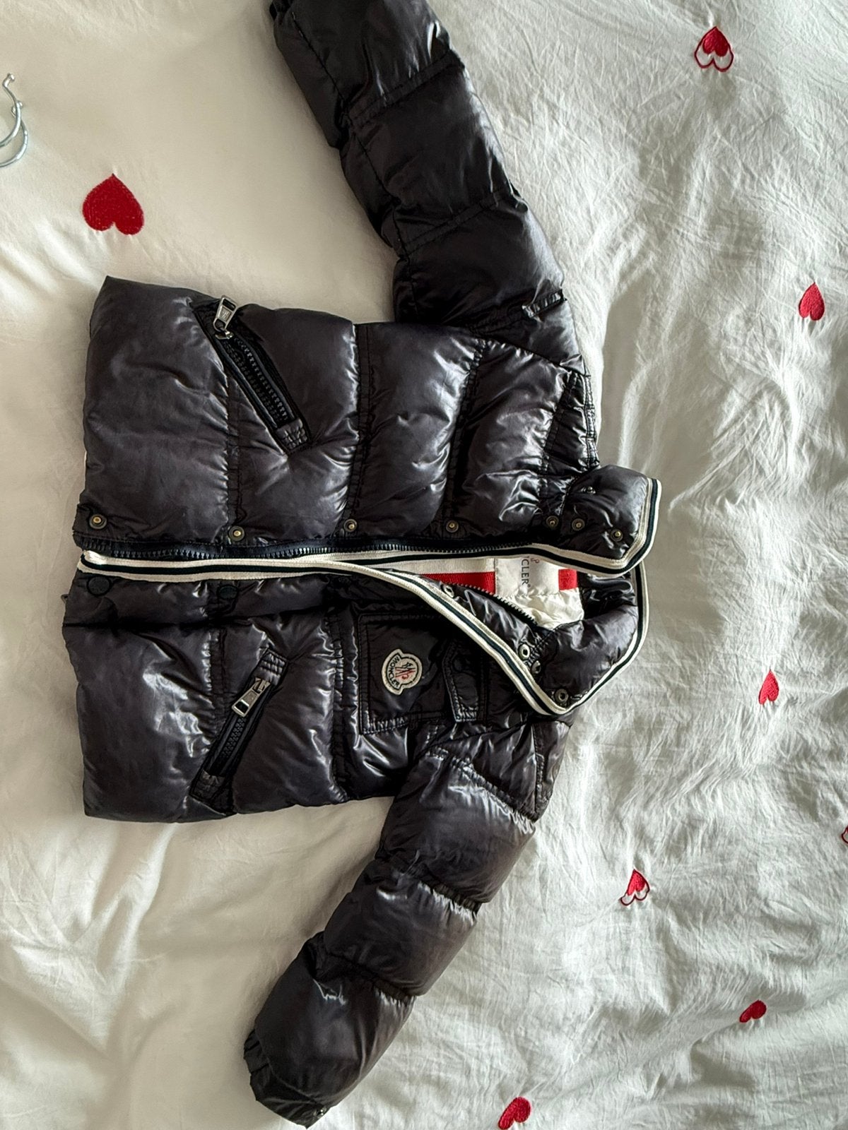 Moncler kinder donsjas donkerblauw 3 jaar, Ophalen of Verzenden, Gebruikt, Jongen, Jas