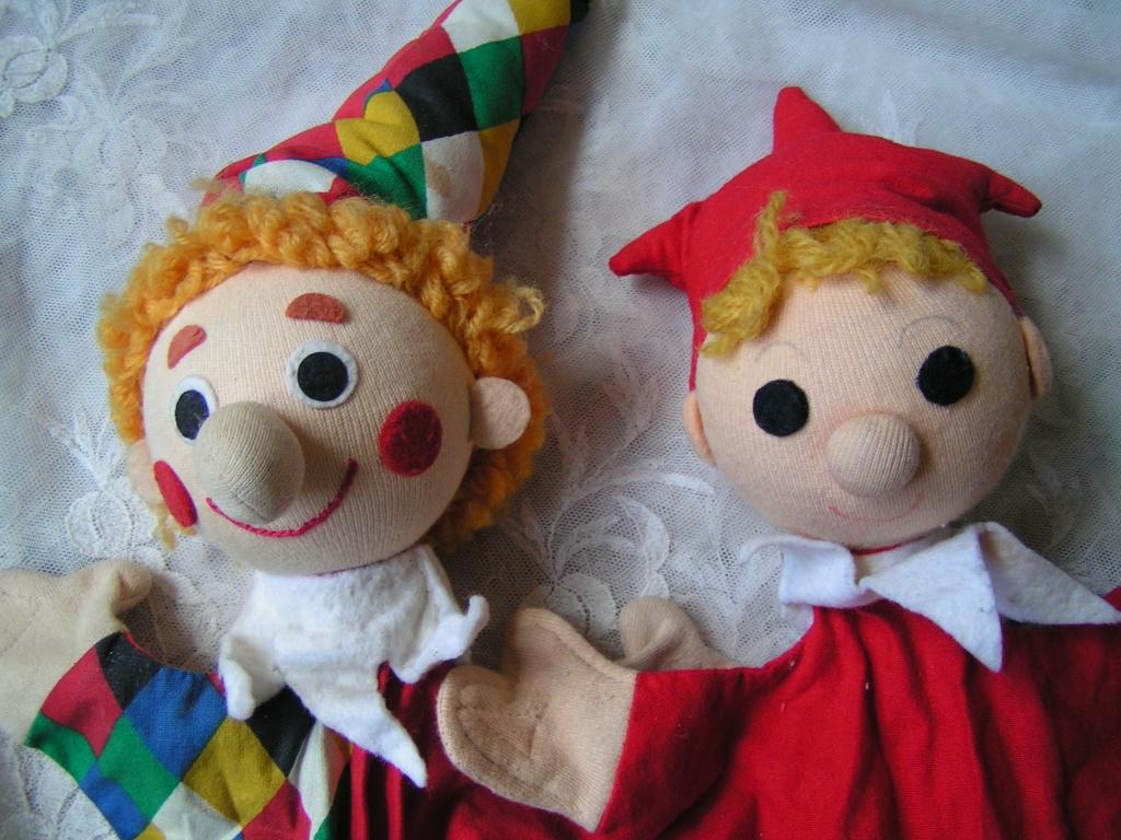 2 handpoppen poppenkastpoppen Trullala nr Yy 538, Verzenden, Gebruikt, Overige typen, Handgemaakt