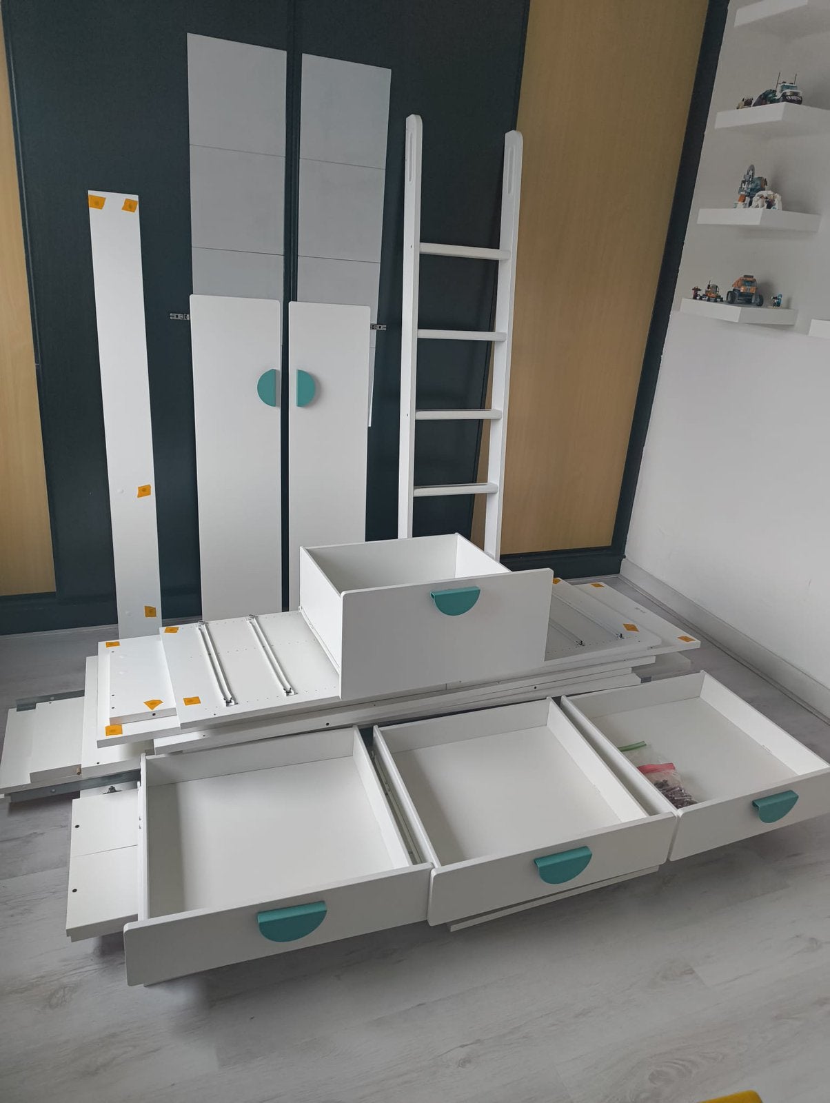 Ikea hoogslaper met bureau, kast en boekenkast wit, Eenpersoons, Ophalen of Verzenden, Zo goed als nieuw, 90 cm