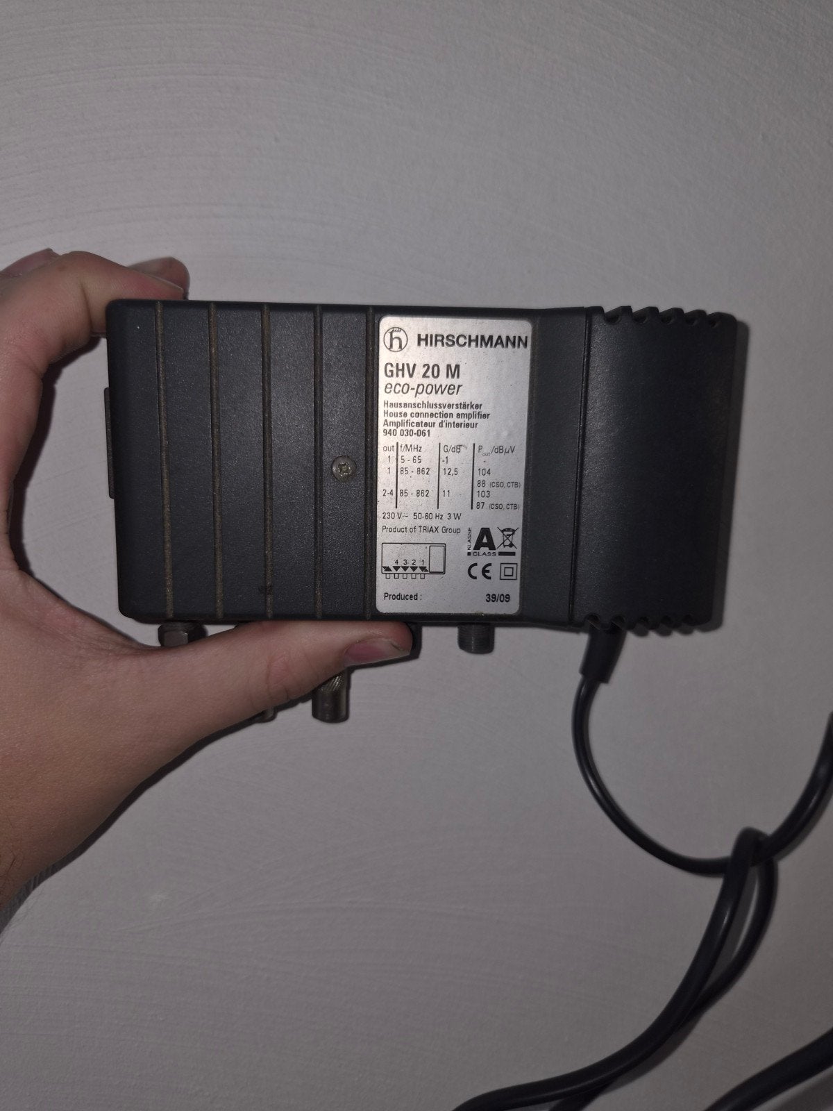 Hirschmann GHV 20 M Coax Versterker voor Ziggo, Ophalen of Verzenden, Gebruikt, Overige kabels