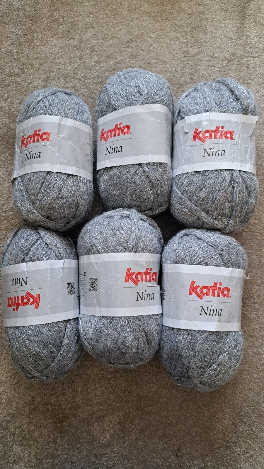 Katia Nina Wol - 6 bollen Zilvergrijs met glans, Ophalen of Verzenden, Nieuw, Breien of Haken, Wol of Garen
