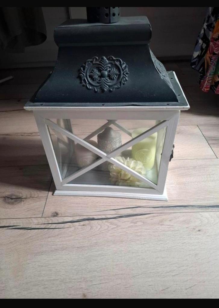 Landelijke lantaarn met kaarsen, Ophalen, Gebruikt, 25 tot 50 cm, Hout
