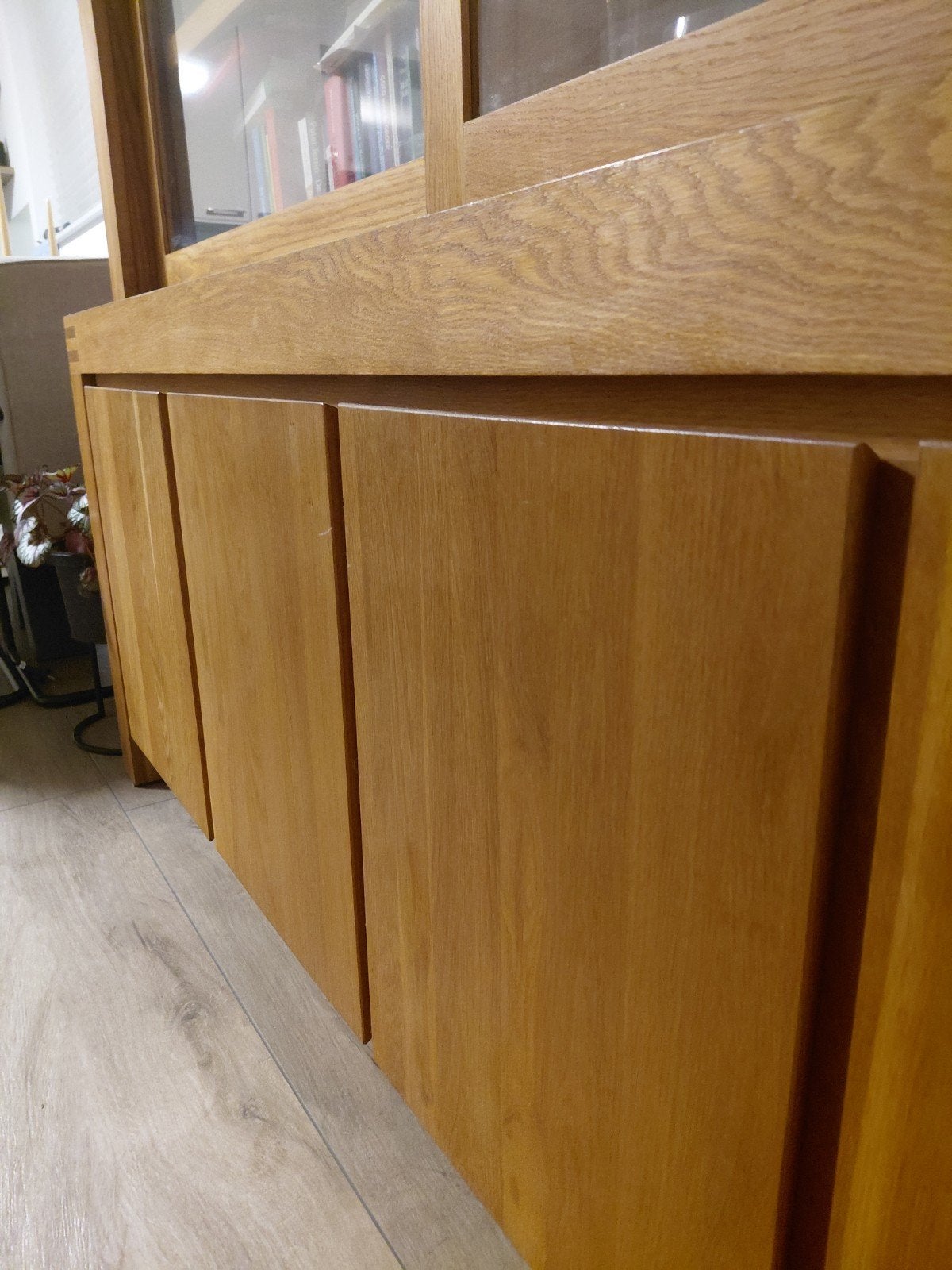 Massief eikenhouten boekenkast met glazen schuifdeuren, Huis en Inrichting, Ophalen, Glas, 150 tot 200 cm, Klassiek, Tijdloos