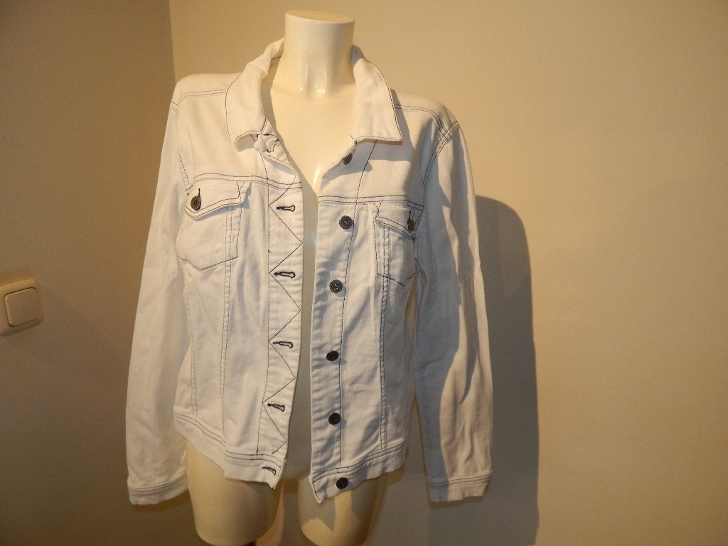 Studio Anneloes wit stoer jack donker blauwe stiksels XL, Studio Anneloes, Verzenden, Wit, Maat 46/48 (XL) of groter