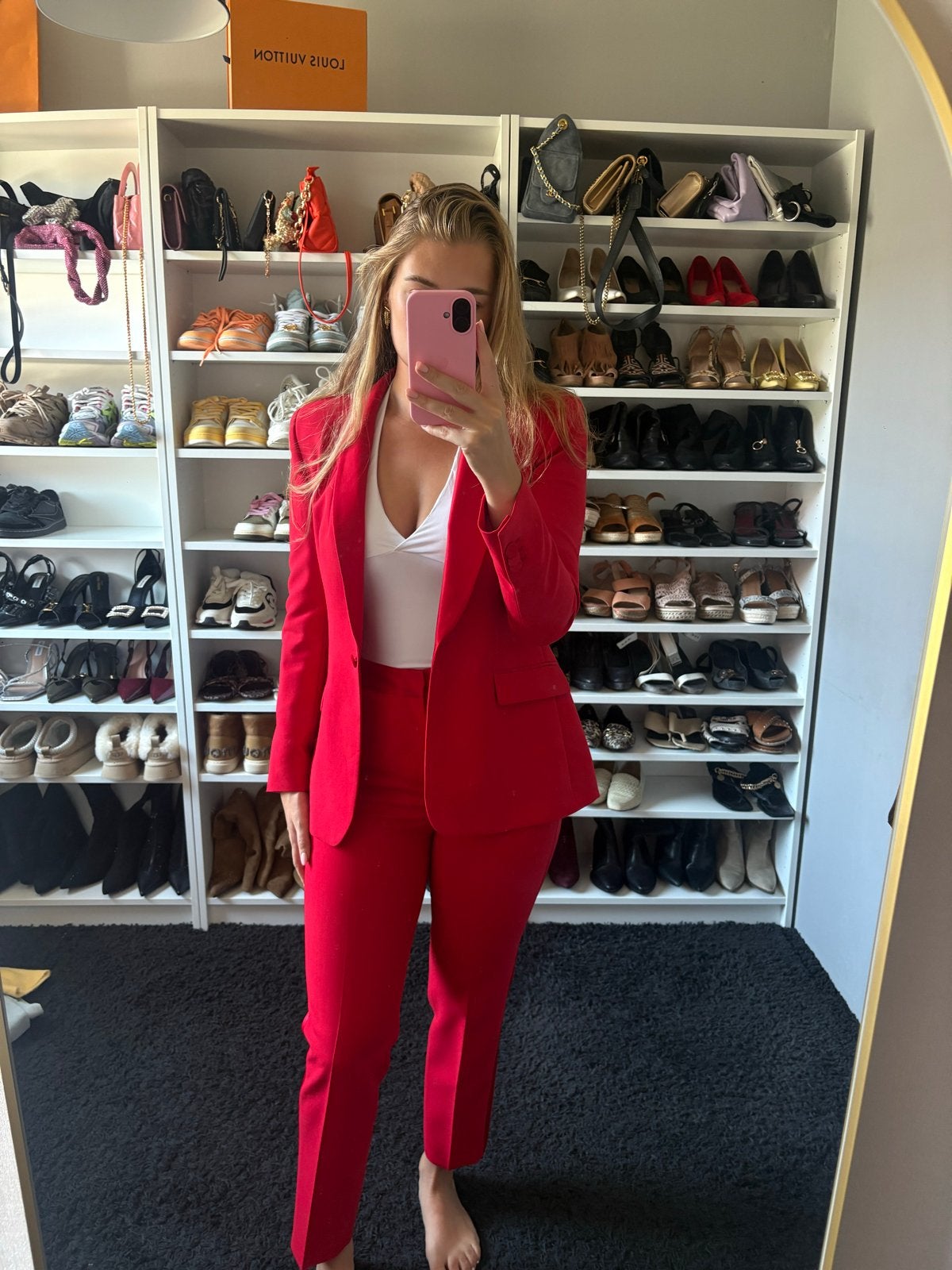 Rood pak Zara maat M, Kleding | Dames, Jasjes, Kostuums en Pakken, Zo goed als nieuw, Kostuum of Pak, Maat 38/40 (M), Rood, Ophalen of Verzenden