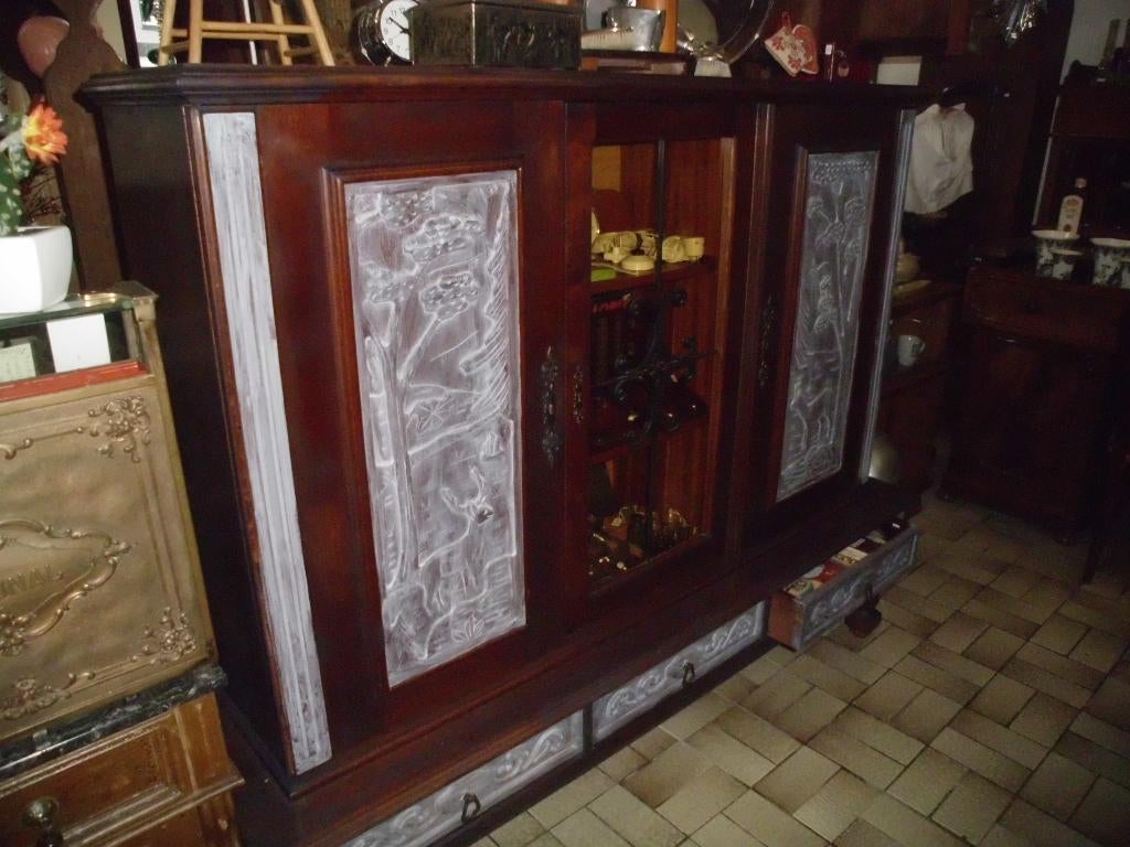 Eiken wand berg meubel eind jaren 60, Huis en Inrichting, Kasten | Wandmeubels, Glas, Gebruikt, Met deur(en), 100 tot 150 cm