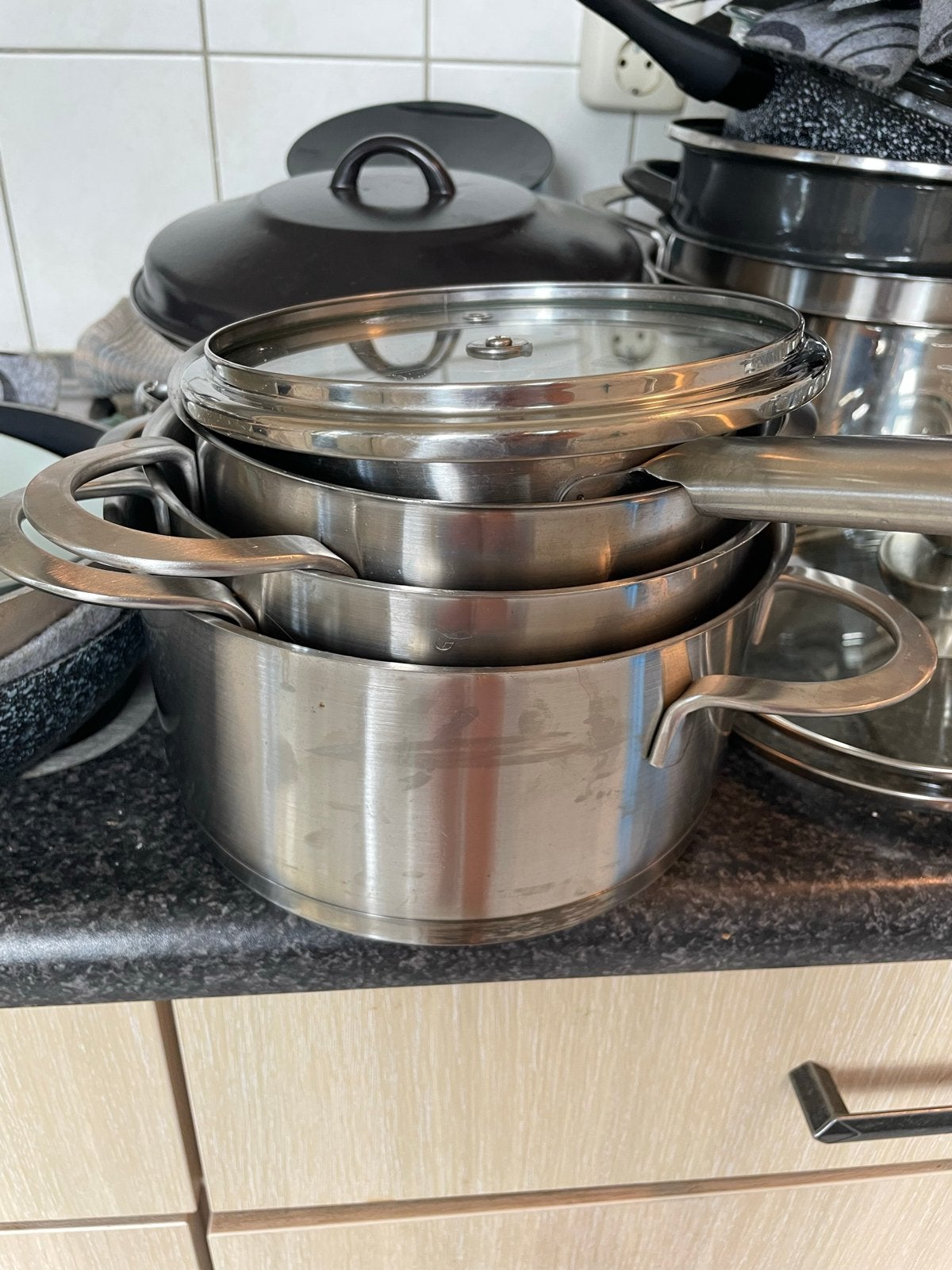 Pannenset BK en Tefal - Diverse maten en types, Huis en Inrichting, Ophalen, Gebruikt, Met deksel, BK