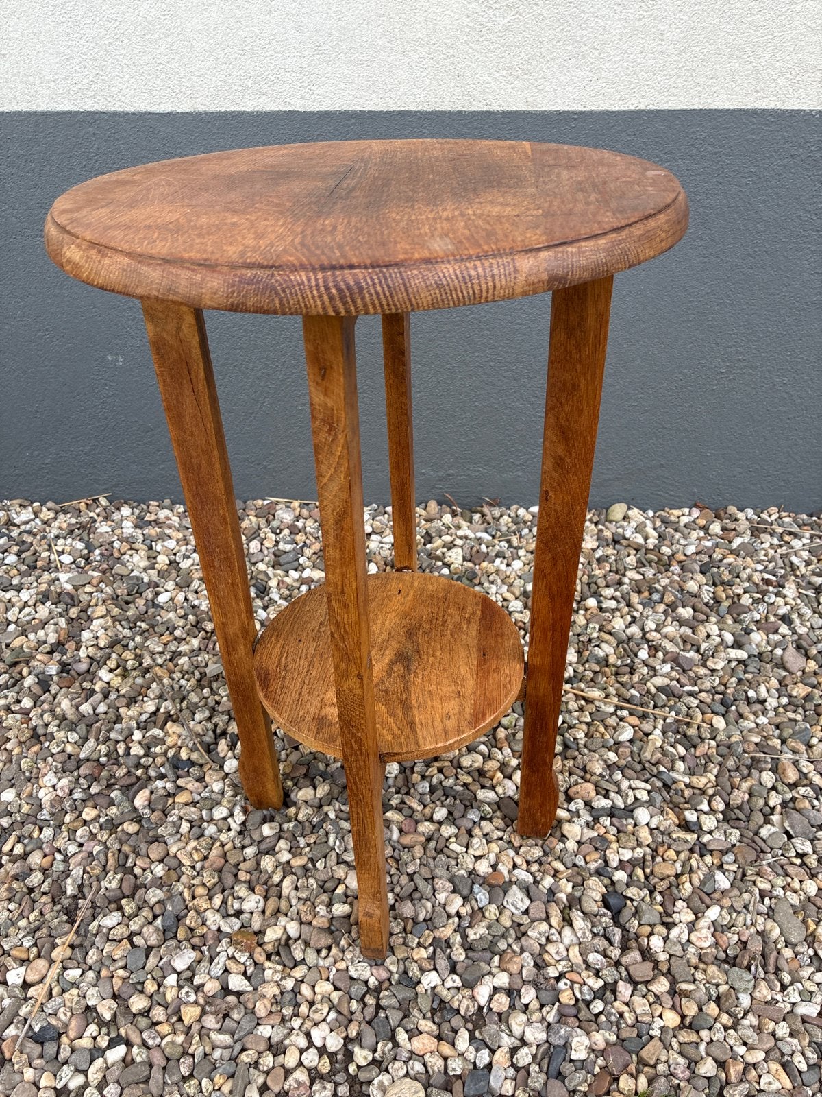 Vintage houten bijzettafel met extra plankje, Ophalen of Verzenden