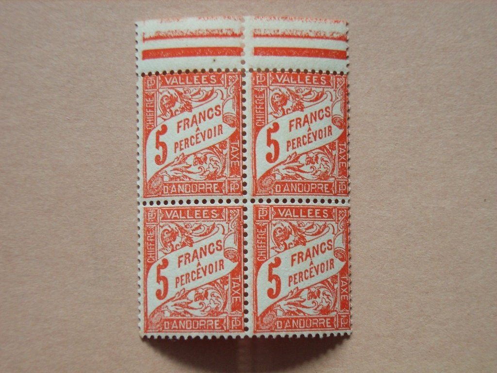 BL    Andorra (Fr) port 20 blok van 4 Pf, Ophalen of Verzenden, Overige landen, Postfris