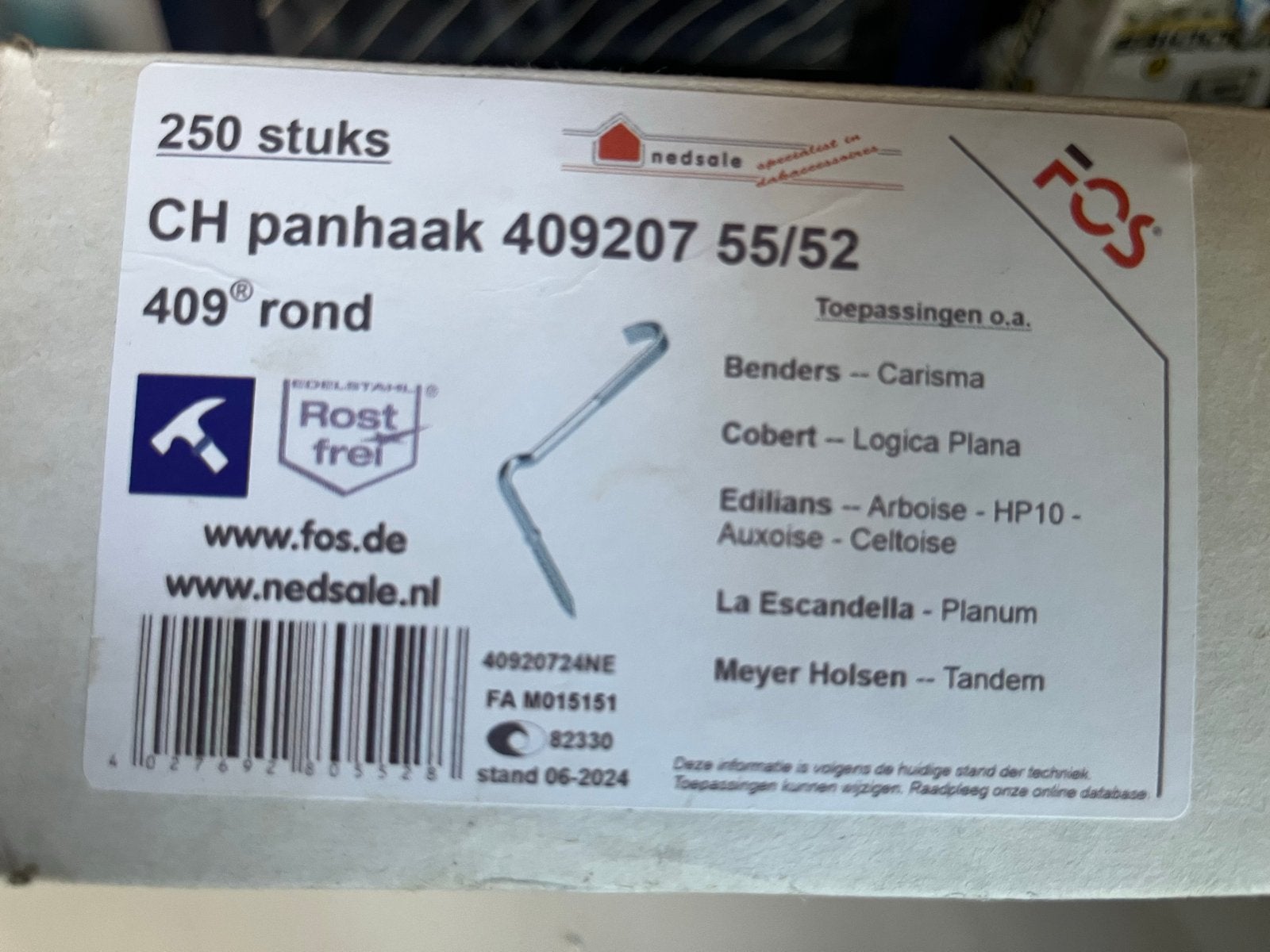 150x CH panhaak 409207 55/52 RVS - Dakpanhaken, Nieuw, Ophalen of Verzenden, Dakpannen, Metaal