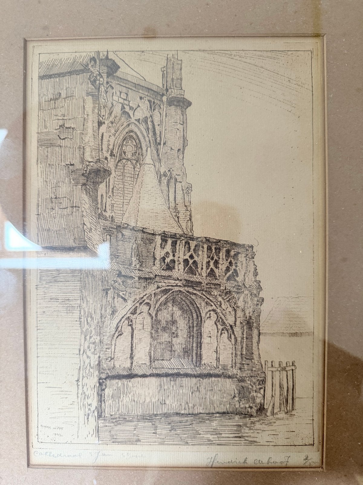 Hendrik de Laat - Sint-Janskathedraal Den Bosch Ets, Ophalen of Verzenden, Ets, Prent, Gesigneerd