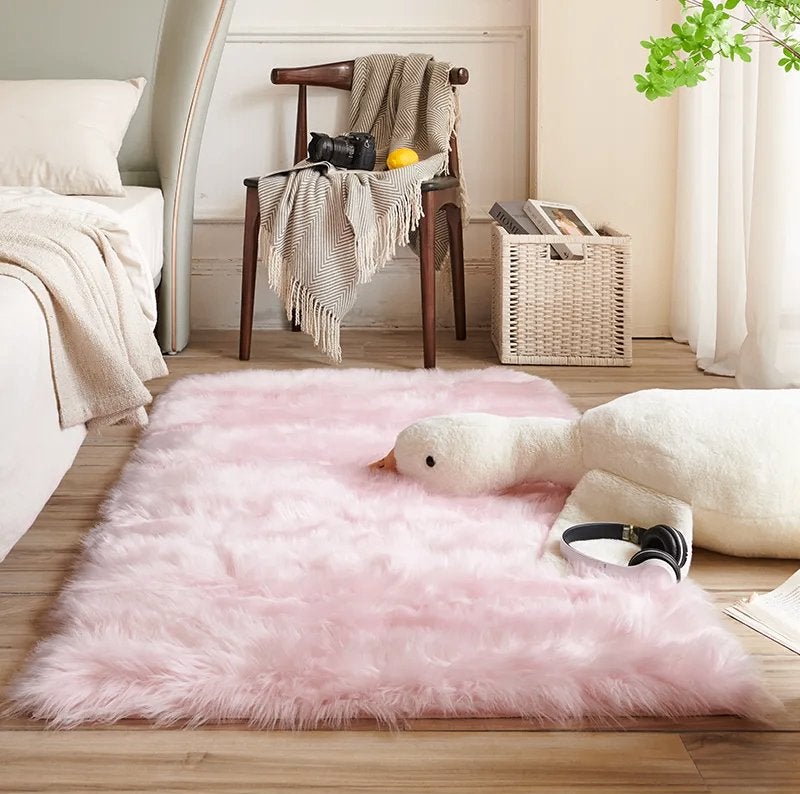 Roze Rechthoekig Pluche Hoogpolig Vloerkleed Kleed Tapijt, Huis en Inrichting, Verzenden, 50 tot 100 cm, Roze, Rechthoekig
