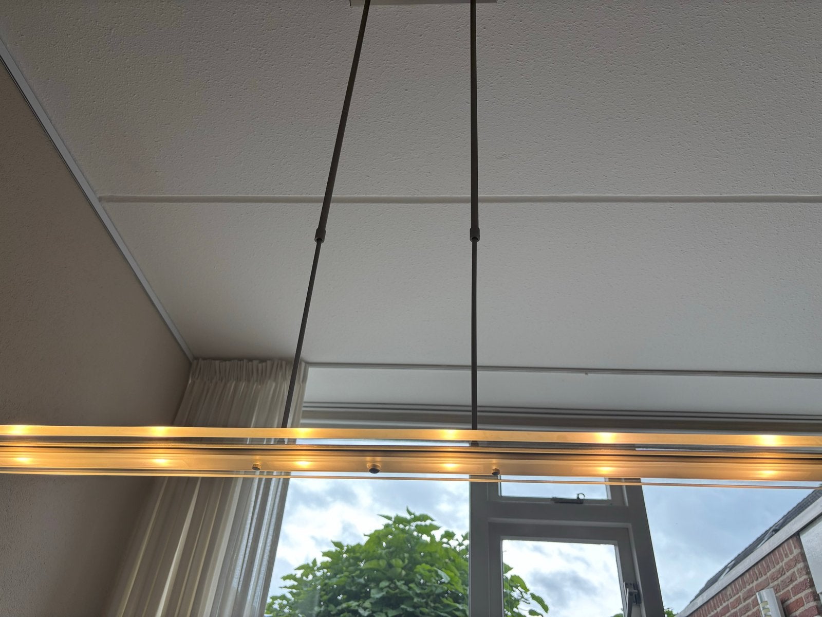 Moderne design hanglamp met LED verlichting en finner, Huis en Inrichting, Ophalen, Zo goed als nieuw, Glas