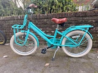 Transport Meisjesfiets 18” – Turquoise, Ophalen, 18 inch, Handrem, Zo goed als nieuw