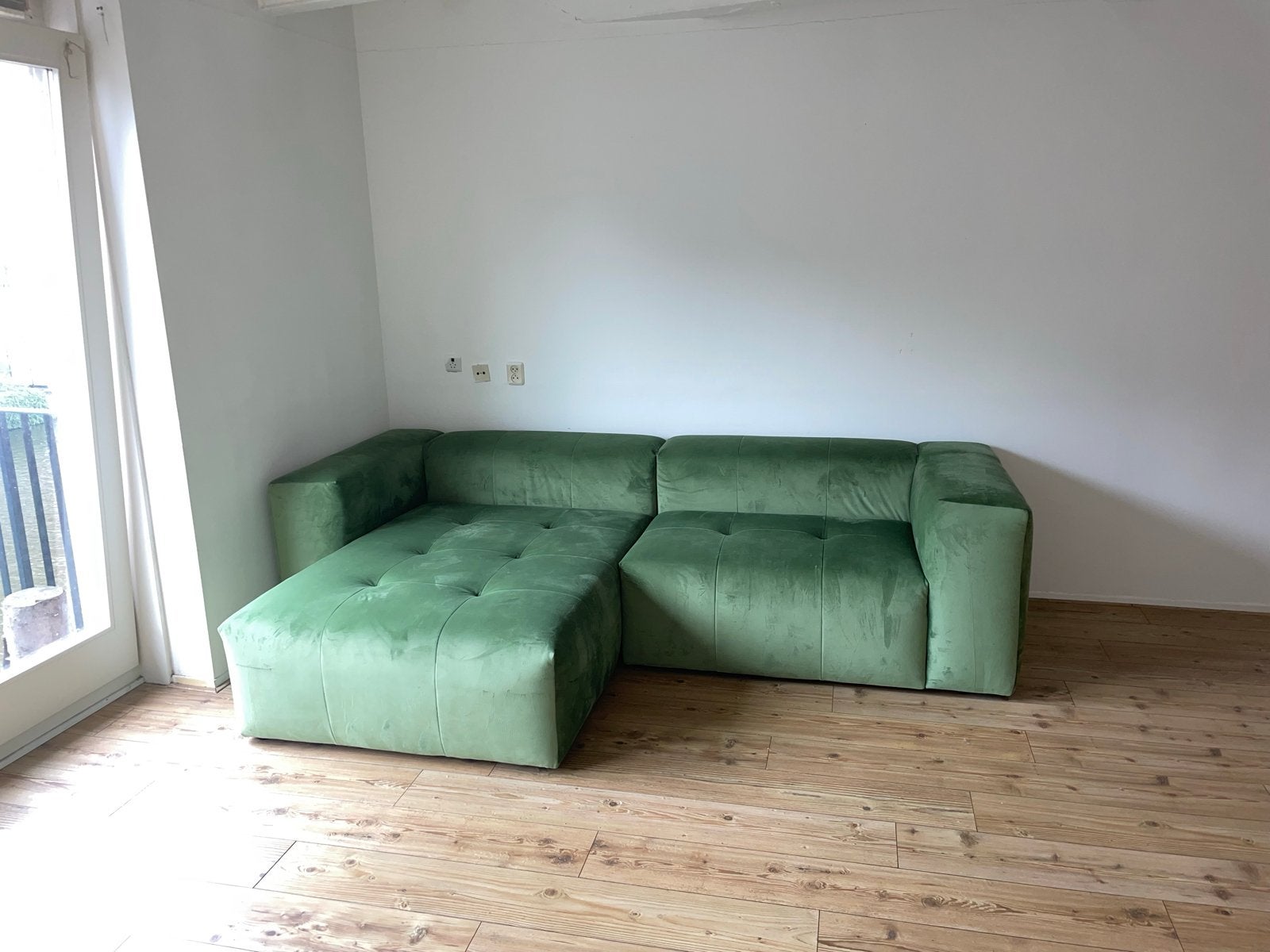 Groene velours hoekbank van Wehkamp, Ophalen, Zo goed als nieuw, Hoekbank, Stof