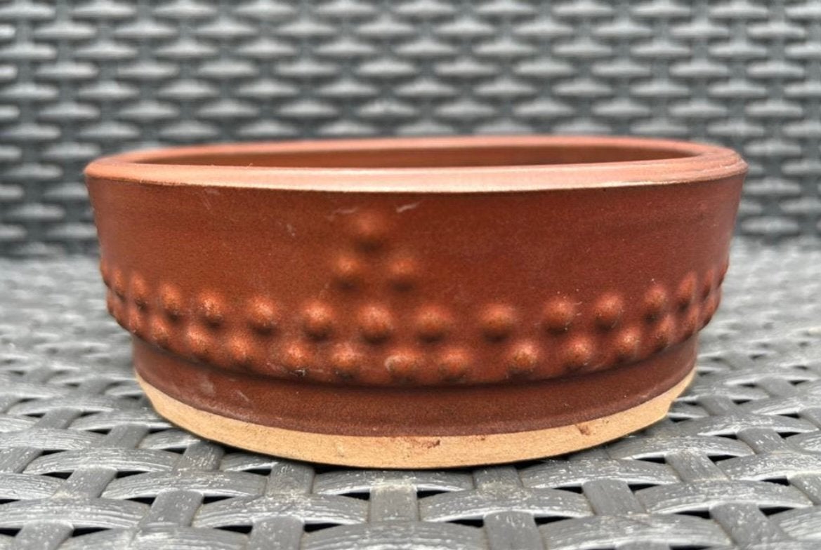 Bonsai pot/Drum bruin geglazuurd aardewerk 15,4x5,2, Rond, Ophalen of Verzenden, Zo goed als nieuw, Aardewerk