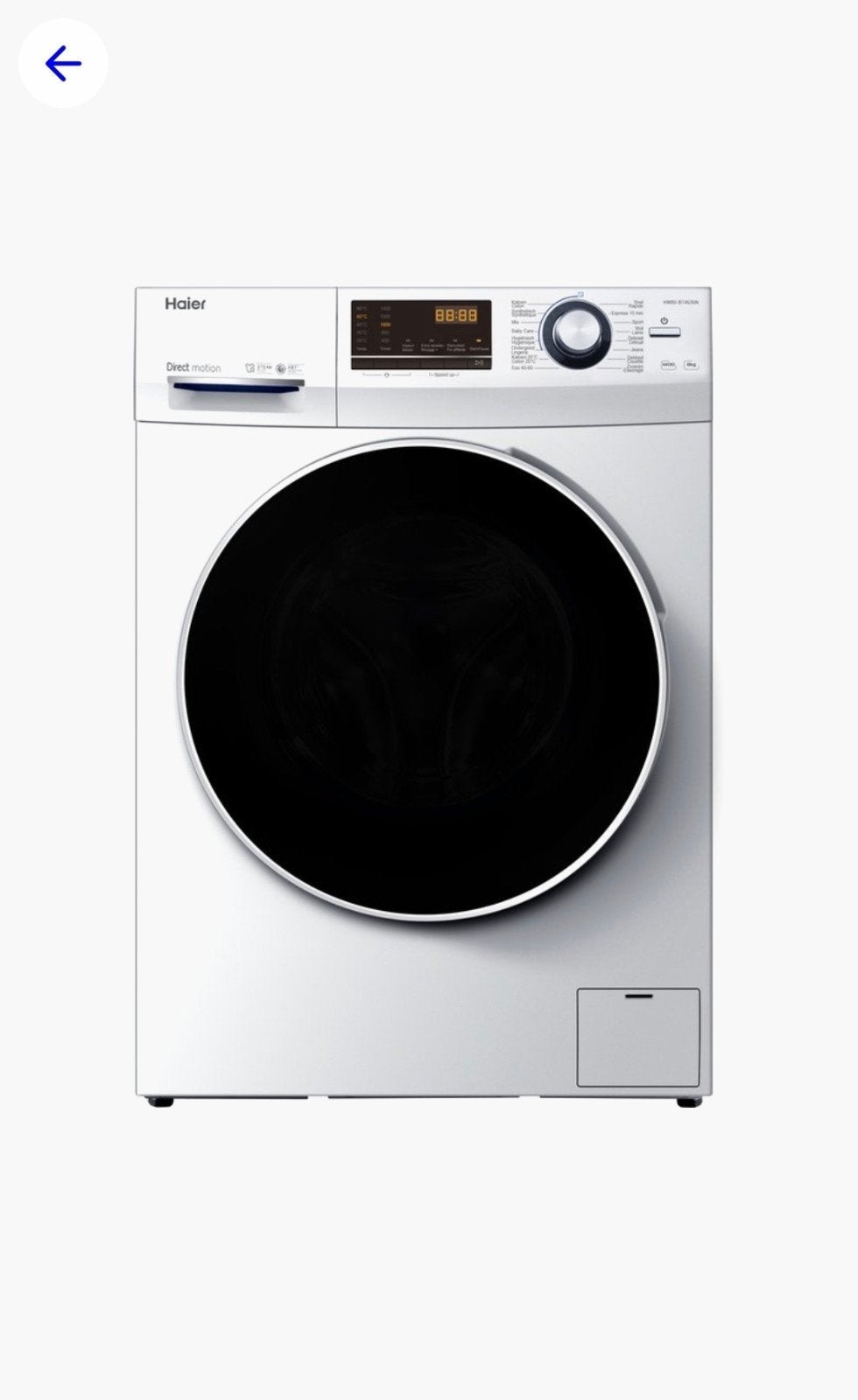 Haier HW80-B14636N wasmachine met nog 6 jaar garantie!, 8 tot 10 kg, Ophalen, Zo goed als nieuw, 85 tot 90 cm
